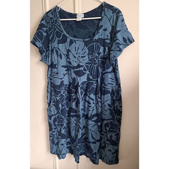 Sun Moda California Womens Large Scoop Neck Loose Fit Shift Dress Blue Pockets - Picture 1 of 10